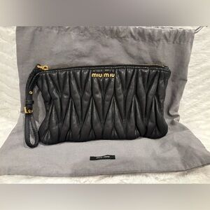 Miu Miu Matelasse Black Wristlet Clutch